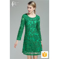 Lace Applique Round Neck Preto Vestido verde Casual Mulheres Vestidos Verão